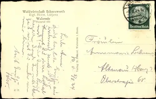 Ak Walsrode im Heidekreis, Waldwirtschaft Eckernworth