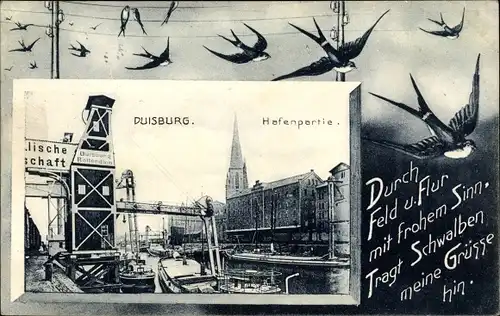Passepartout Ak Duisburg im Ruhrgebiet, Hafenpartie, Schwalben
