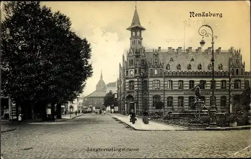 Ak Rendsburg in Schleswig Holstein, Jungfernstiegstraße, Kaiserliches Postamt, Denkmal