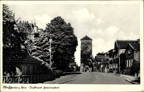 Ak Mühlhausen im Thüringer Unstrut Hainich Kreis, Straßenpartie mit Blick zum Frauentor