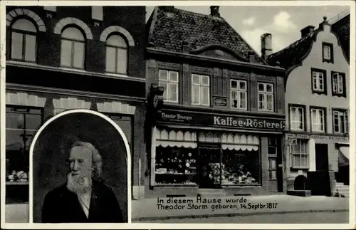 Ak Husum in Nordfriesland, Geburtshaus von Theodor Storm, Kaffee Rösterei