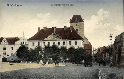 Ak Schöningen am Elm, Marktplatz, Rathaus