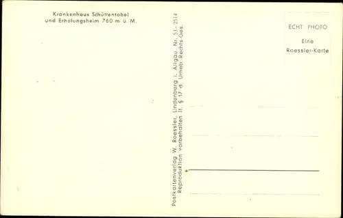 Ak Schüttentobel Grünenbach, Krankenhaus, Erholungsheim