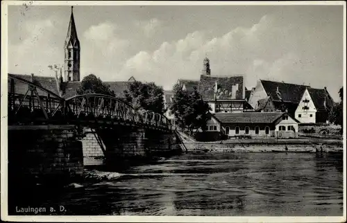 Ak Lauingen an der Donau Schwäbische Alb, Brücke, Teilansicht vom Ort