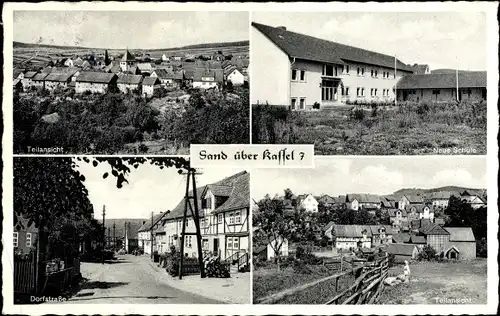 Ak Sand Bad Emstal in Hessen, Dorfstraße, Neue Schule, Teilansichten