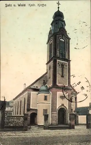 Ak Soultz sous Forêts Sulz unterm Wald Elsass Bas Rhin, Katholische Kirche