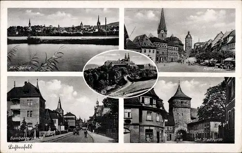 Ak Lichtenfels am Main Oberfranken, Unt. Stadtturm, Bambergerstraße, Marktplatz