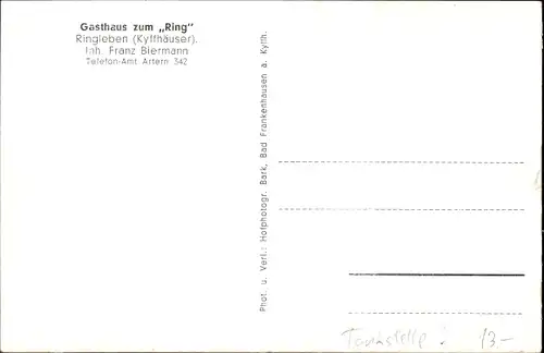 Ak Ringleben Bad Frankenhausen im Kyffhäuserkreis, Kyffhäuser-Denkmal, Gasthaus zum Ring