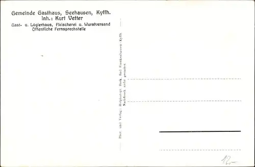 Ak Seehausen Bad Frankenhausen am Kyffhäuser Thüringen, Panorama, Gemeindegasthaus, Kyffhäuser