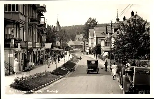 Ak Świeradów Zdrój Bad Flinsberg Schlesien, Partie an der Kurstraße, Blumenhaus, Autos