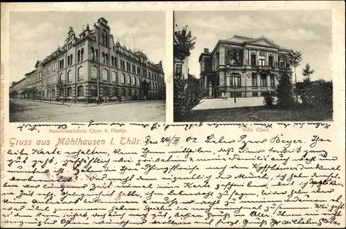 Ak Mühlhausen in Thüringen, Villa Claes, Maschinenfabrik Claes & Flentje