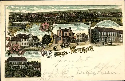 Litho Großwerther Werther Thüringen, Rittergut, Stiftsgut, Gasthaus Carl Förster