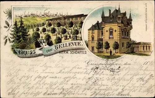 Litho Crimmitschau in Sachsen, Restaurant Bellevue, Garten