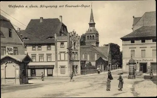 Ak Weißenfels an der Saale, Klingenplatz, Feuerwehr-Depot, Geschäft von Alwin Pätzold