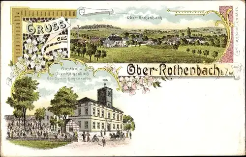 Litho Oberrothenbach Zwickau in Sachsen, Gasthof, Gesamtansicht