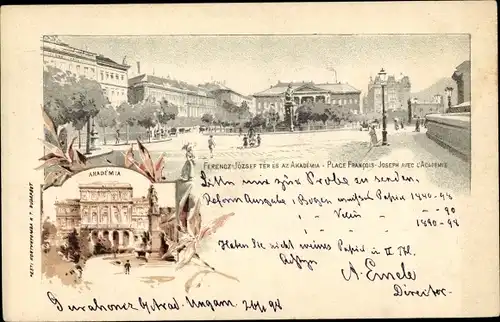 Ganzsachen Litho Budapest Ungarn, Franz Josef Platz mit der Akademie