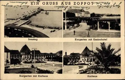 Ak Sopot Gdańsk Zoppot Danzig, Kurgarten, Kasinohotel, Seesteg, Kurhaus