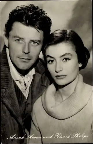 Ak Schauspieler Anouk Aimee und Gerard Philipe