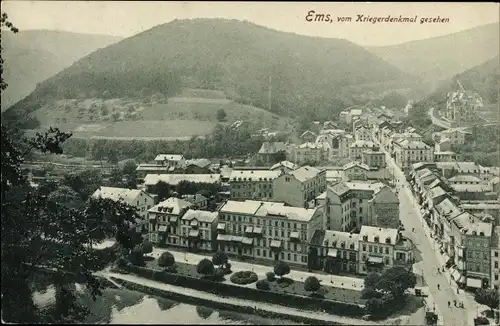 Ak Bad Ems an der Lahn, Stadt vom Kriegerdenkmal aus gesehen