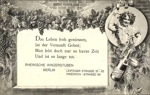 Ak Berlin Mitte, Rheinische Winzerstuben, Friedrichstraße 96, Leipziger Straße 31