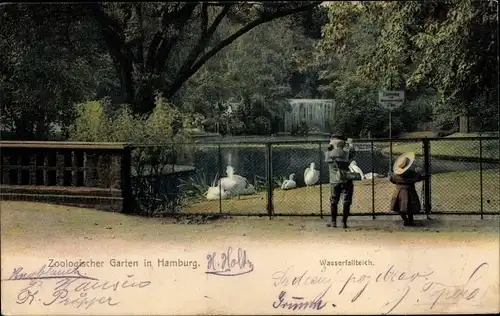 Ak Hamburg Mitte Neustadt, Zoologischer Garten, Wasserfallteich