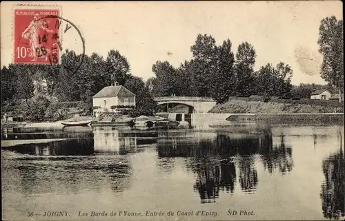 Ak Joigny Yonne, Die Ufer der Yonne, Eingang zum Canal d'Epizy