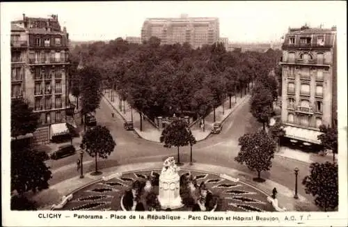 Ak Clichy Hauts de Seine, Place de la République, Denain Park