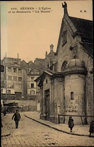 Ak Sèvres Hauts de Seine, Die Kirche, Die Brasserie La Meuse