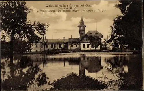 Ak Ernsee Gera Thüringen, Waldschlösschen Ernsee, Bes. Max Riedel