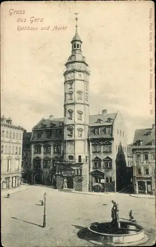 Ak Gera in Thüringen, Rathaus, Markt, Brunnen