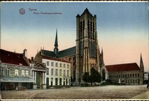 Ak Ypres Ypern Westflandern, Vandenpeerenboom Platz, Kirche