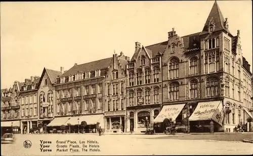 Ak Ypres Ypern Westflandern, Platz, Hotels