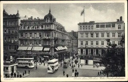 Ak Berlin Mitte, Unter den Linden Ecke Friedrichstraße, Cafe, Busse, Reklame Chlorodont