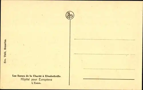 Ak Elisabethville RD Kongo Zaire, Wohltätigkeit, Krankenhaus für Europäer, Eingang