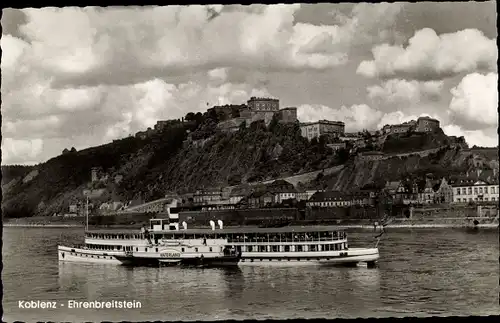 Ak Ehrenbreitstein Koblenz am Rhein, Salondampfer, Stadtansicht