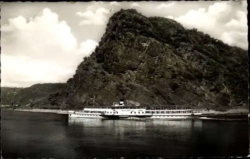 Ak Sankt Goarshausen am Rhein, Loreley, Salondampfer