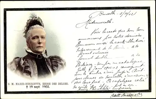 Ak Marie Henriette, Königin der Belgier, Trauerkarte