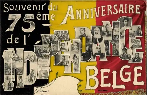 Buchstaben Ak Belgien, 75eme Anniversaire de l'Independance Belge, Leopold I, Leopold II, Albert I.