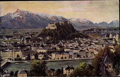 Künstler Ak Kulstrunk, F., Salzburg Österreich, Stadtansicht vom Kapuzinerberg, Hohensalzburg