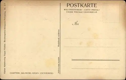 Künstler Ak Salzburg in Österreich, Blick gegen Untersberg, Compton