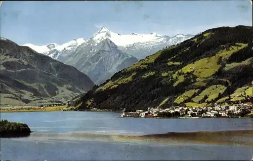 Ak Zell am See in Salzburg, Panorama gegen das Kitzsteinhorn