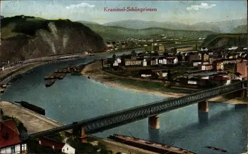 Ak Schönpriesen Kramoly Krammel Ústí nad Labem Aussig an der Elbe, Brücke, Ort