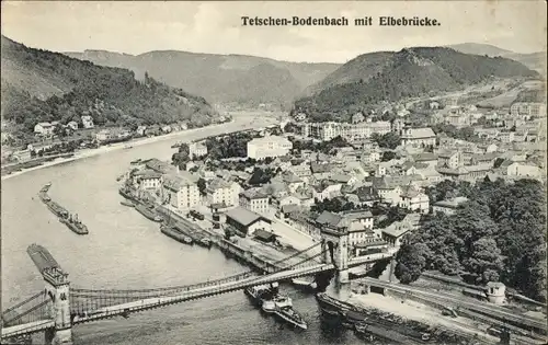 Ak Bodenbach Děčín Tetschen an der Elbe Region Aussig, Gesamtansicht mit Elbebrücke