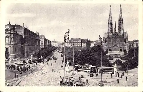 Ak Wien 1 Innere Stadt, Freiheitsplatz, Kirche, Straßenbahn