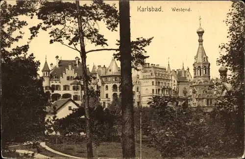 Ak Karlovy Vary Karlsbad Stadt, Westend, Villenviertel, Russische Kirche