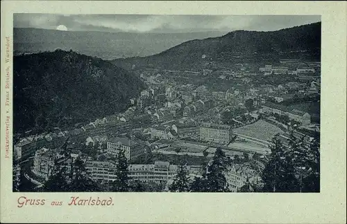 Mondschein Ak Karlovy Vary Karlsbad Stadt, Gesamtansicht bei Nacht