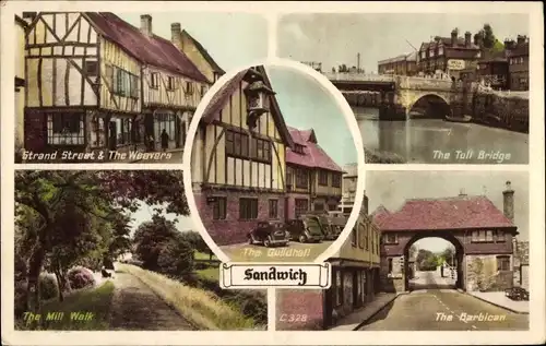 Ak Sandwich Kent England, Strand Street, Weevers, Toll Bridge, Mill Walk, Guildhall