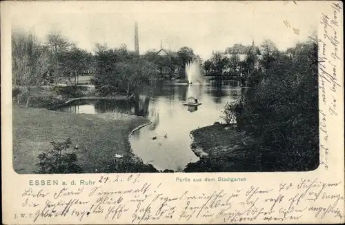 Ak Essen im Ruhrgebiet, Stadtgarten, Springbrunnen