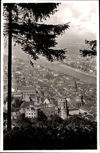 Ak Heidelberg am Neckar, Blick vom Rindenhäuschen auf Schloss und Stadt