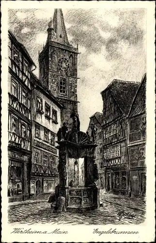 Künstler Ak Wertheim am Main, Engelsbrunnen